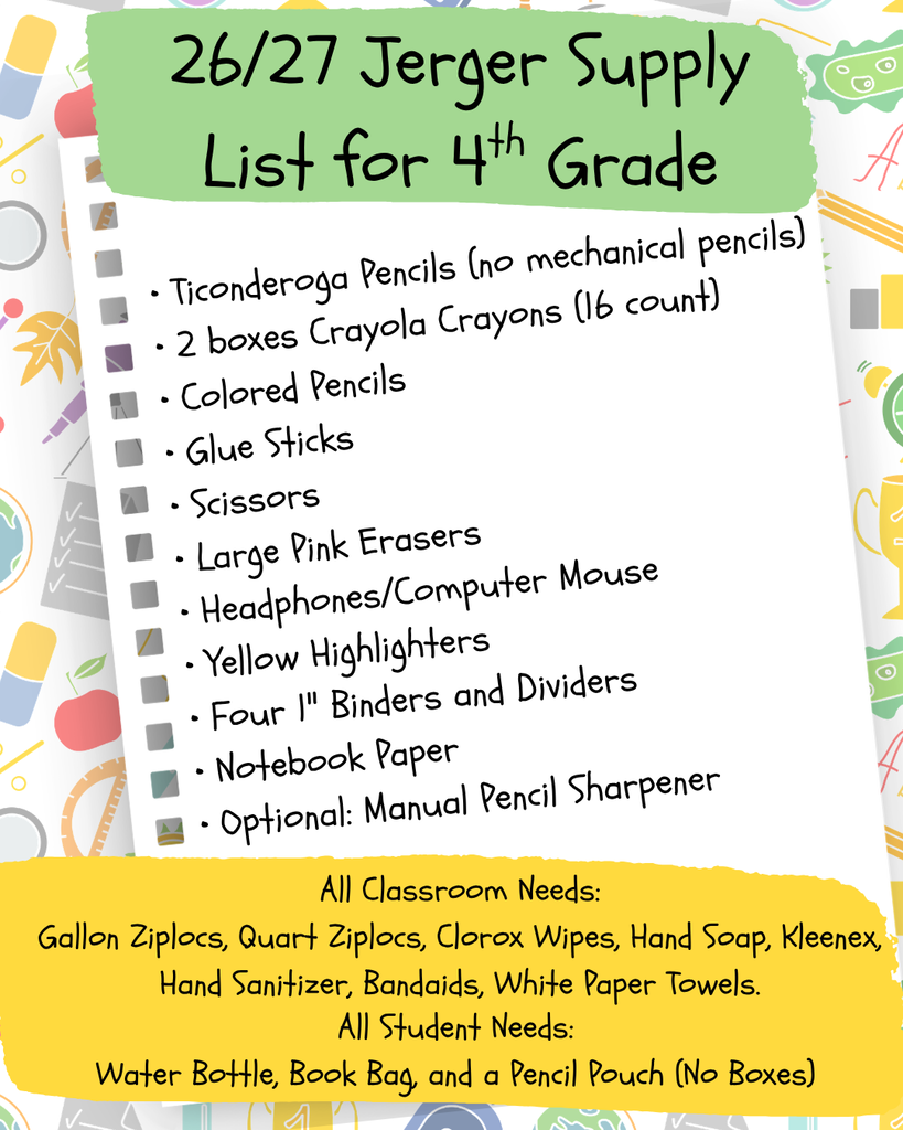 Jerger Supply List