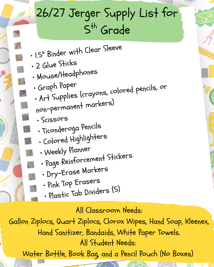 Jerger Supply List