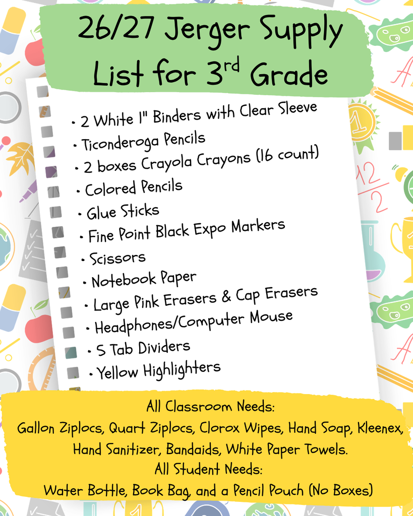 Jerger Supply List