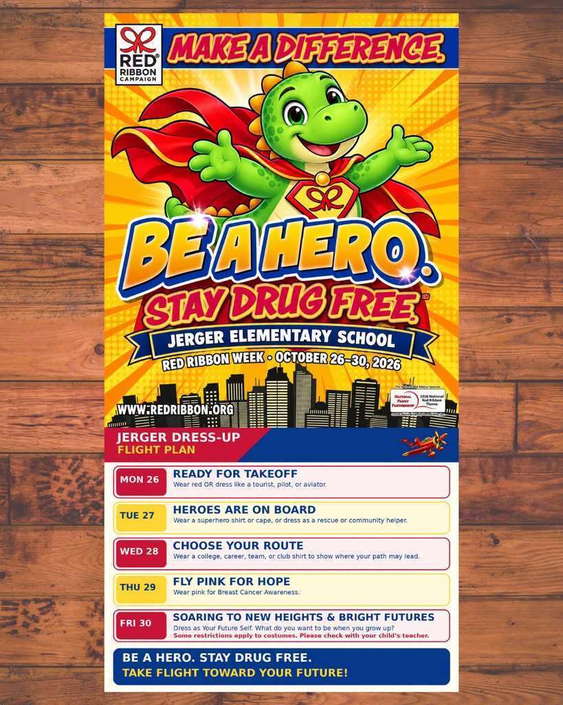 JES Red Ribbon Week Dress Up Schedule