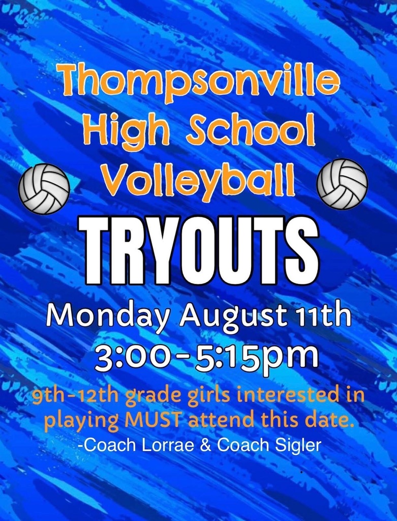 A reminder that high school volleyball tryouts are Monday August 11th. You must attend if you want to play this season! 