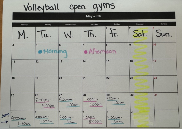 May Open Gym Schedule