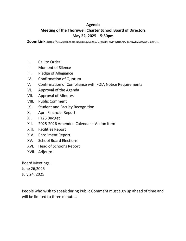 Board Meeting Agenda 
