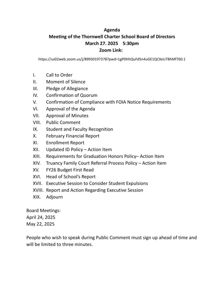 Board Meeting Agenda 