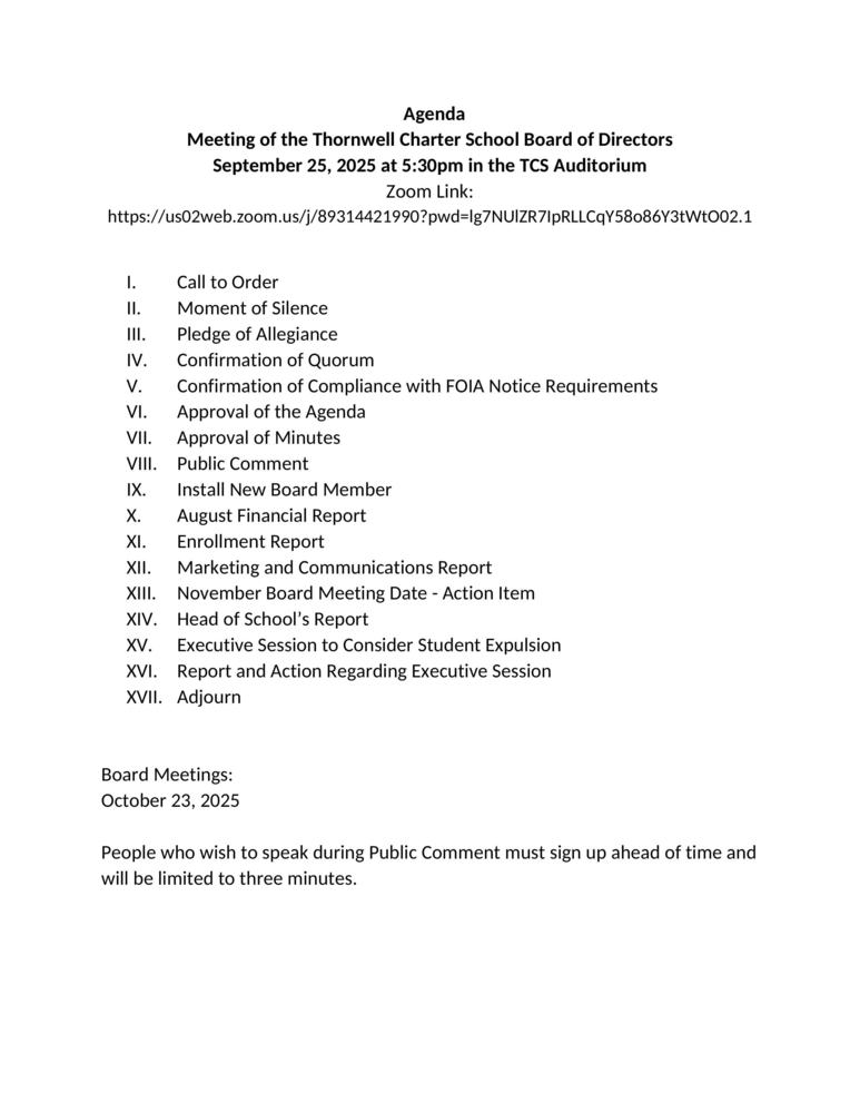 Board Meeting Agenda 