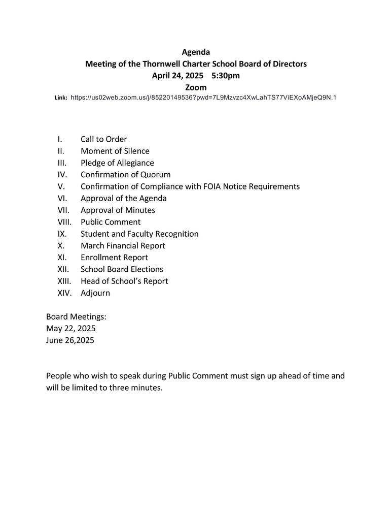Board Meeting Agenda 
