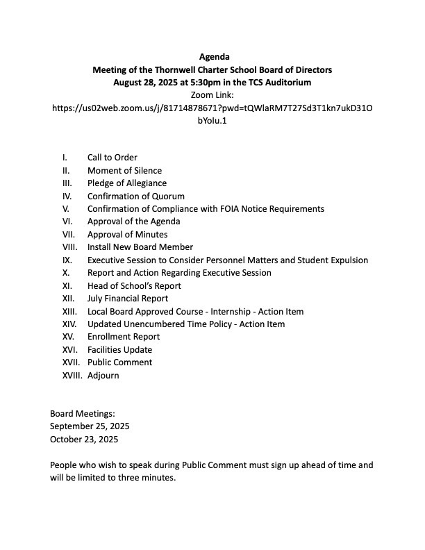 August Board Meeting