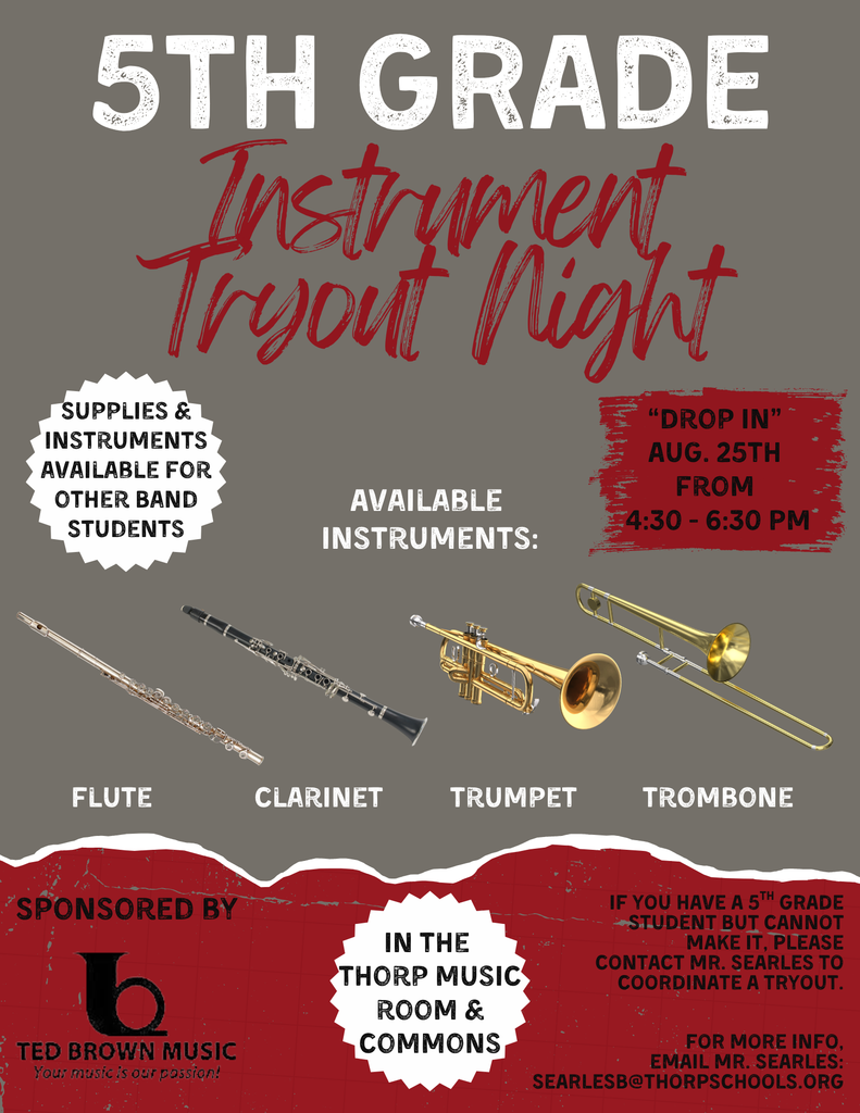 Instrument Try Out Night 8/25 4:30pm-6:30pm