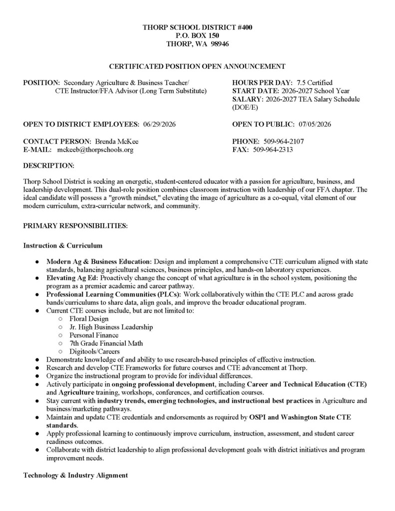 Long Term Substitute CTE Description