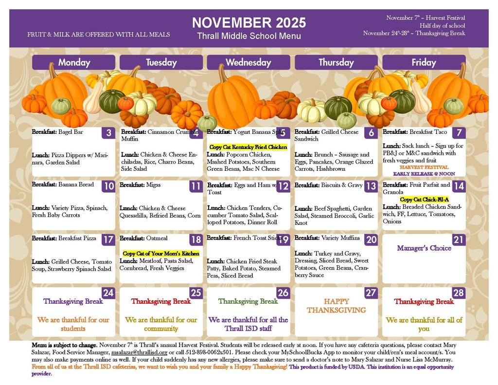 MS November Menu
