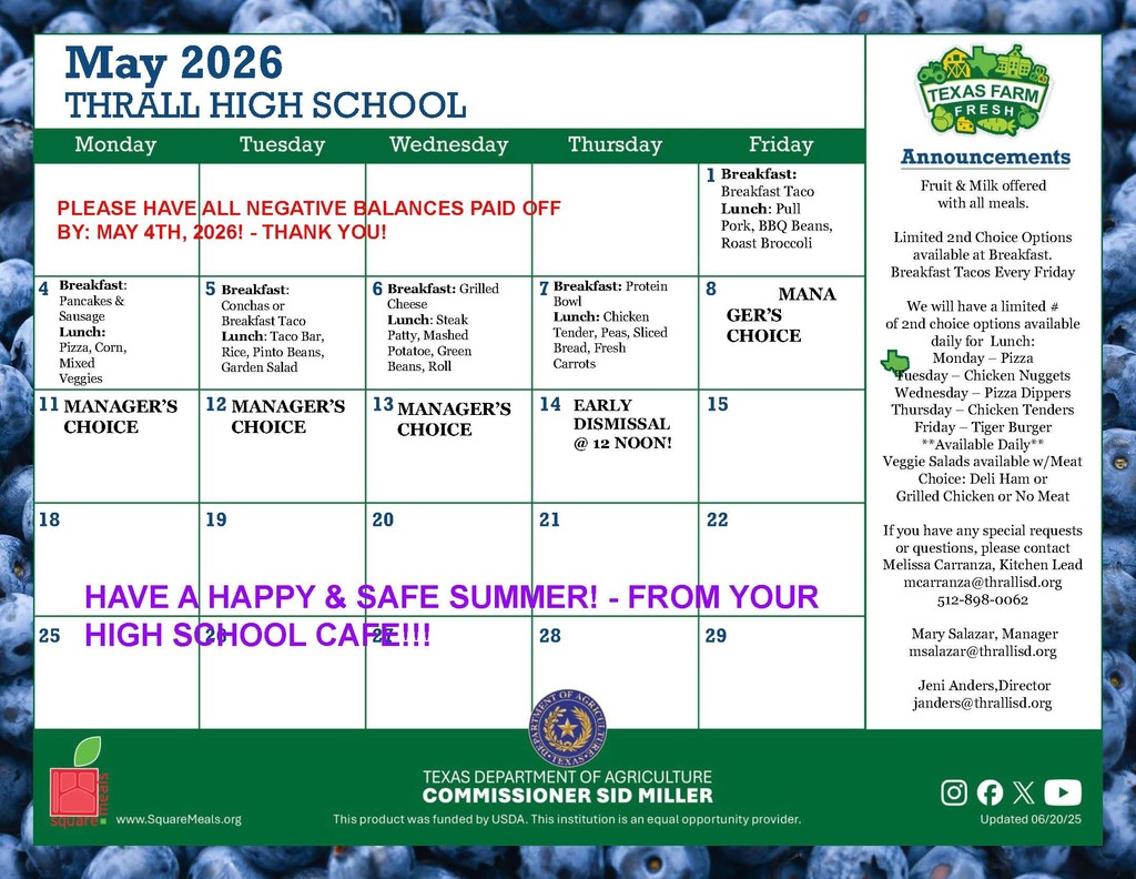 HS May Menu