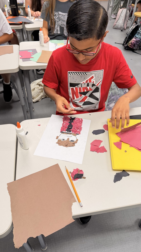 Creativity is in full swing in 6th Grade Art! Students are using color, shape, texture to bring their art to life as they create torn paper self-portraits! We love seeing the creativity and individuality shine through every piece!