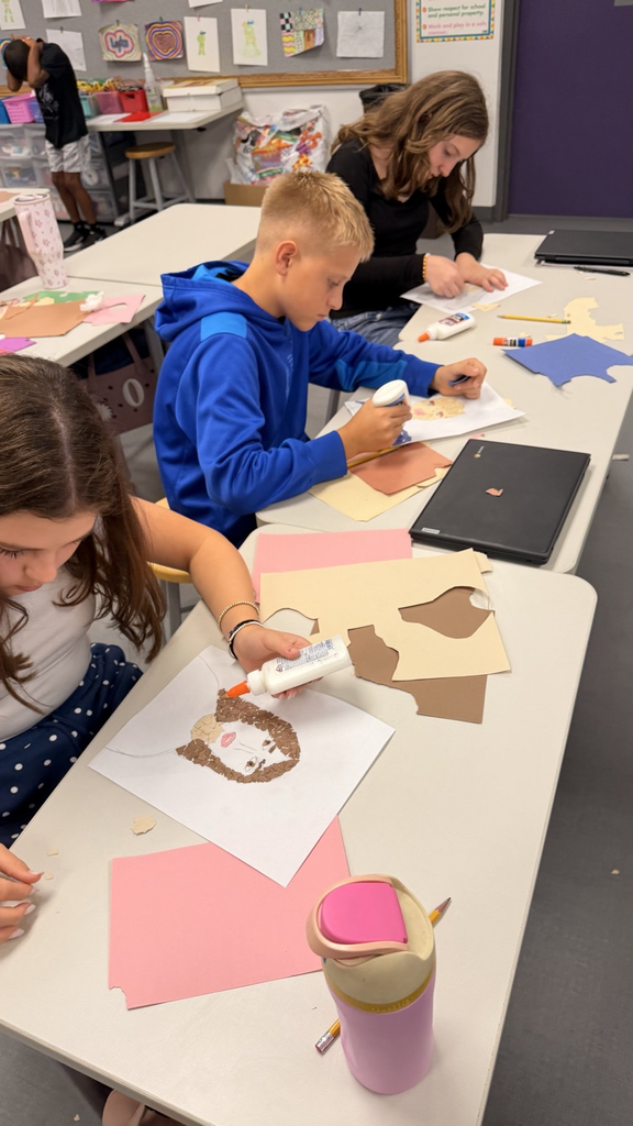 Creativity is in full swing in 6th Grade Art! Students are using color, shape, texture to bring their art to life as they create torn paper self-portraits! We love seeing the creativity and individuality shine through every piece!