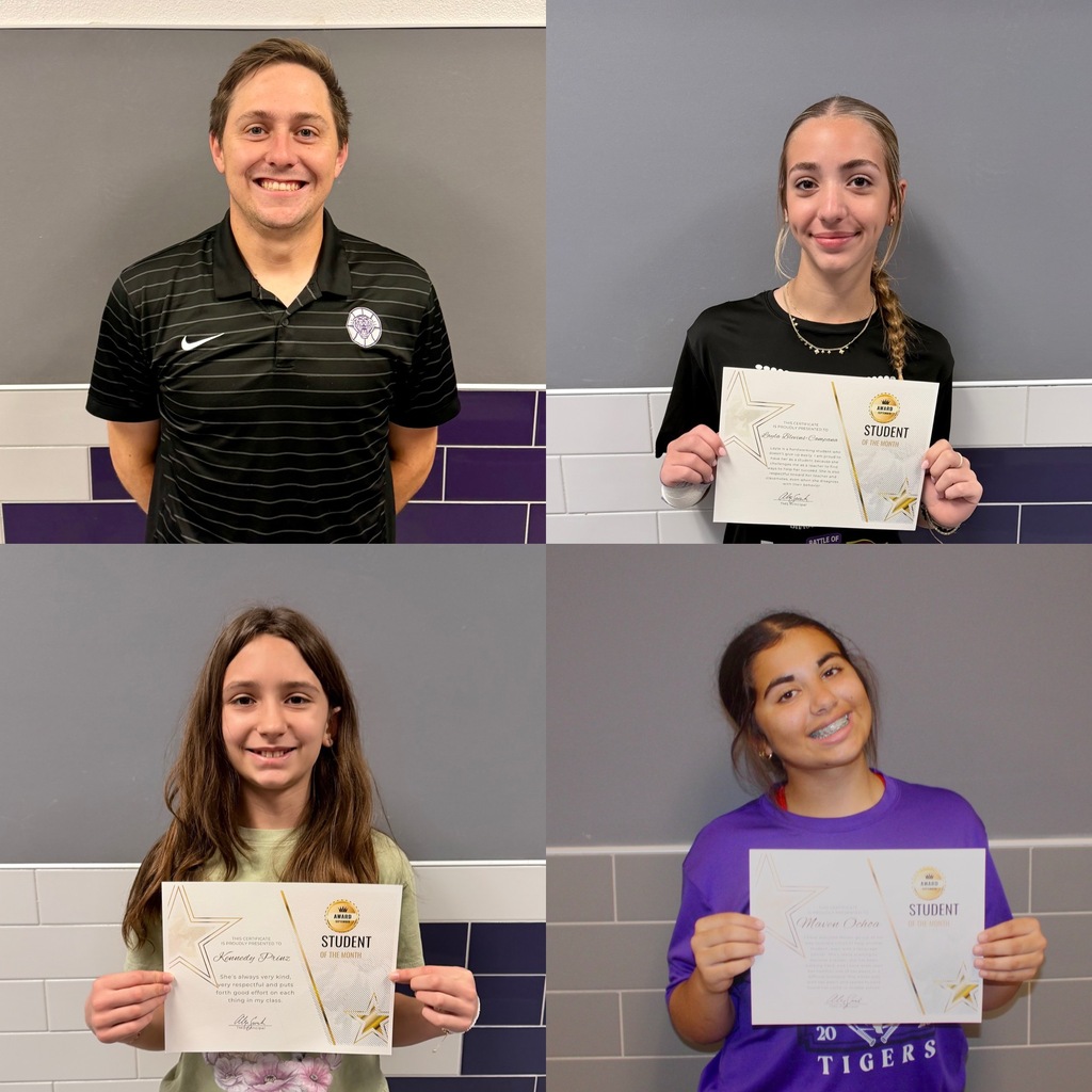 Congratulations to our October Students and Staff of the Month!  These Tigers were recognized for demonstrating outstanding character, positive attitudes, and a commitment to making Thrall Middle School a great place to learn and grow. We are proud of the way they represent our school each day through their actions, effort, and interactions with others.
