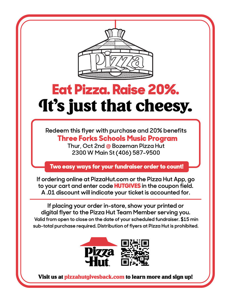 Flyer for Thursday, October 2nd, at Bozeman Pizza Hut.