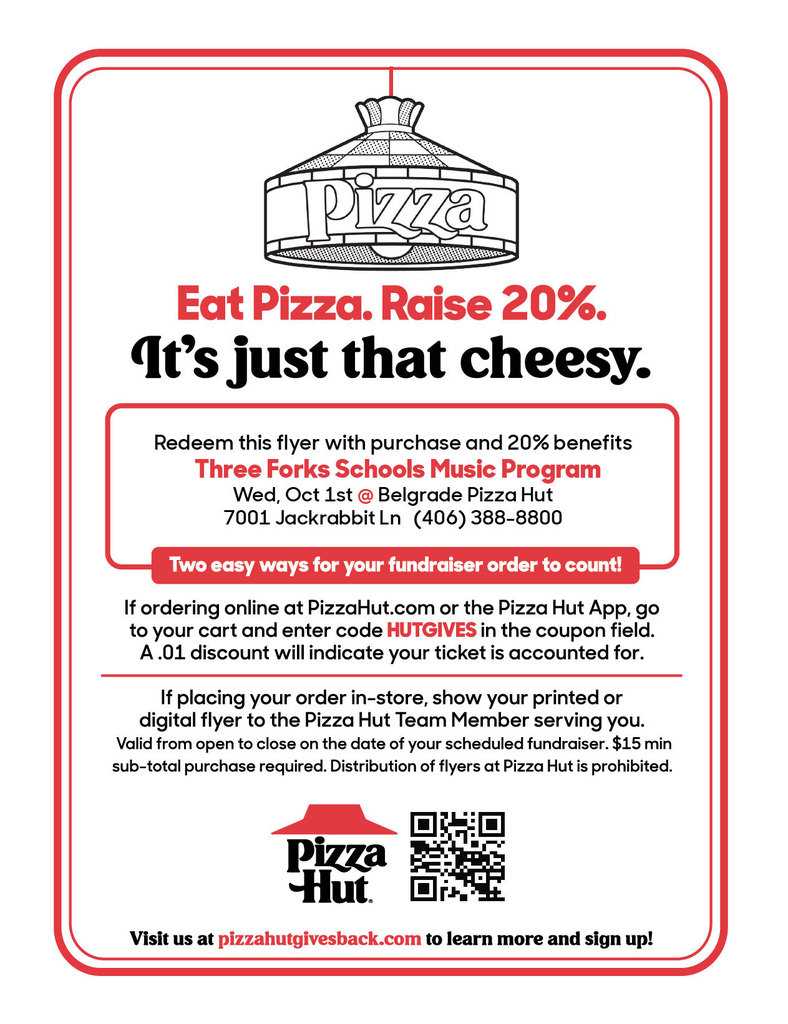 Flyer for Wednesday, October 1st at Belgrade Pizza Hut.