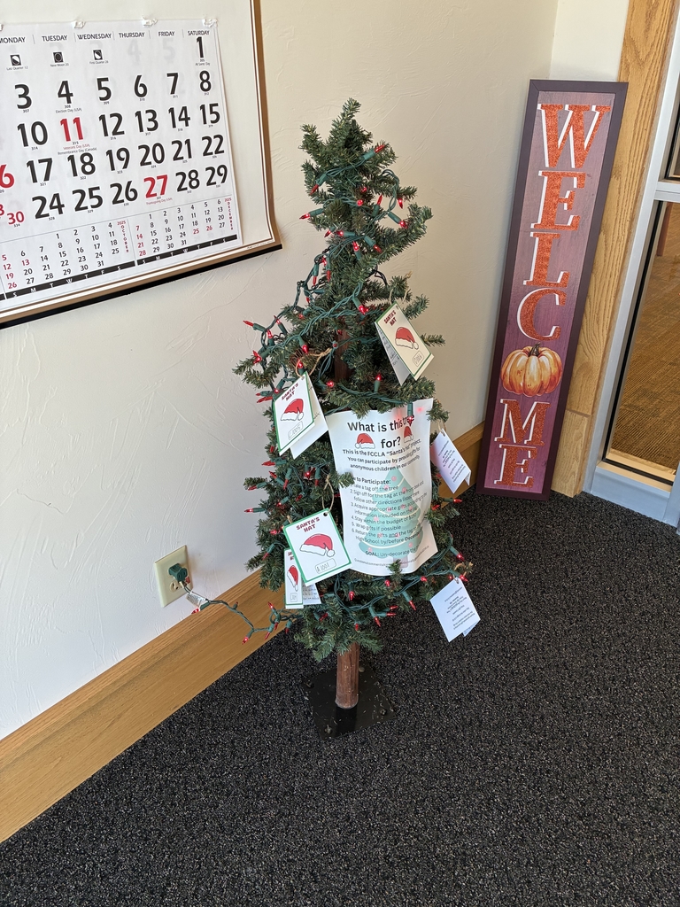 Santa's Hat Tree located at a bank in Three Forks. pick a tag, maje the holidays brighter for a child from Three Forks. Sponsored by Three Forks FCCLA.