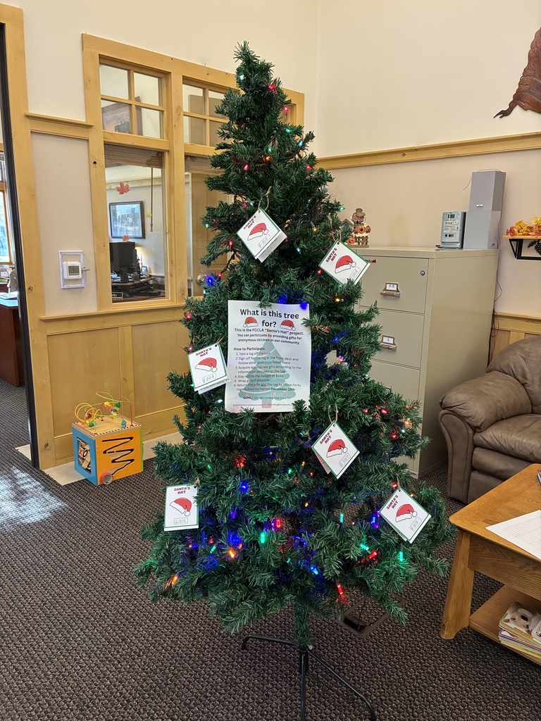 Santa's Hat Tree. Gift tags for children from the Three Forks area with holiday wishes.