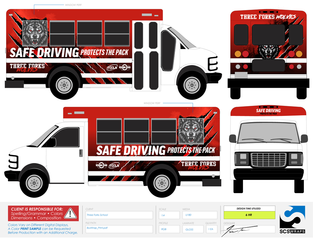 Wrapped the Bus. we are rolling with a Safe Driving Message on one of our small white buses. this bus wrapped was designed by students to bring a safe driving message across the state of Montana.
