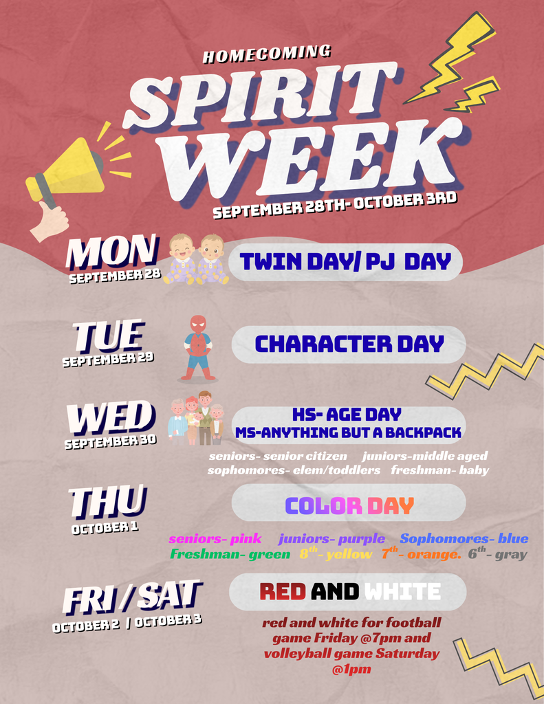 Homecoming Spirit Days for High School and Middle School