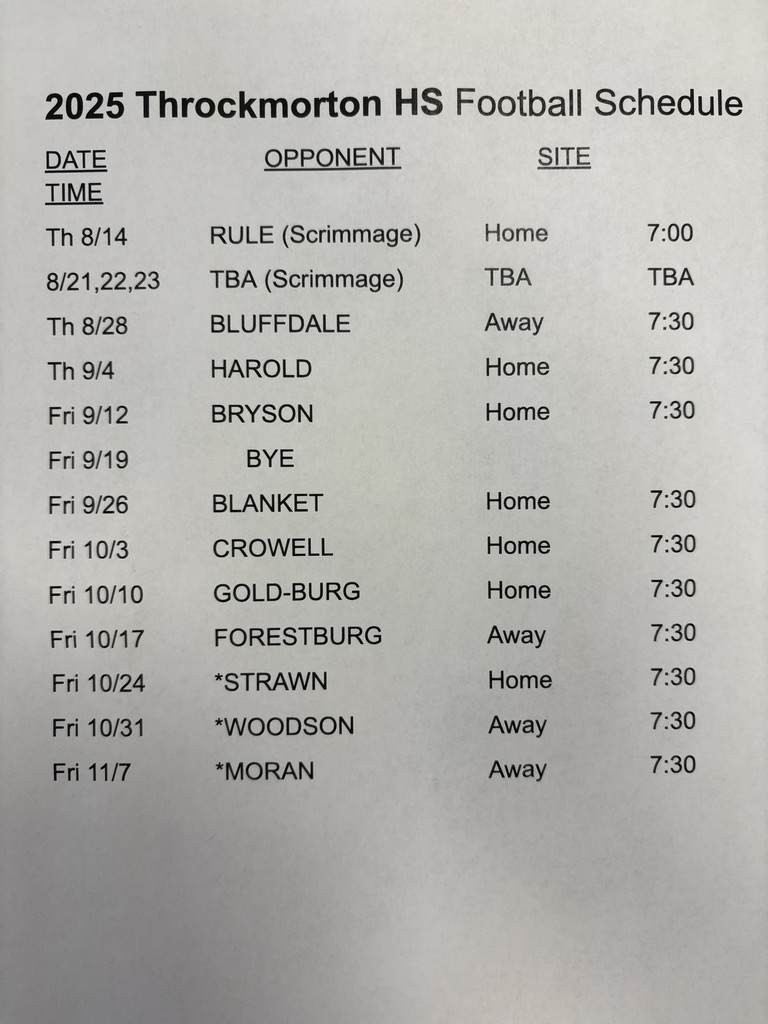 FOOTBALL SCHEDULE
