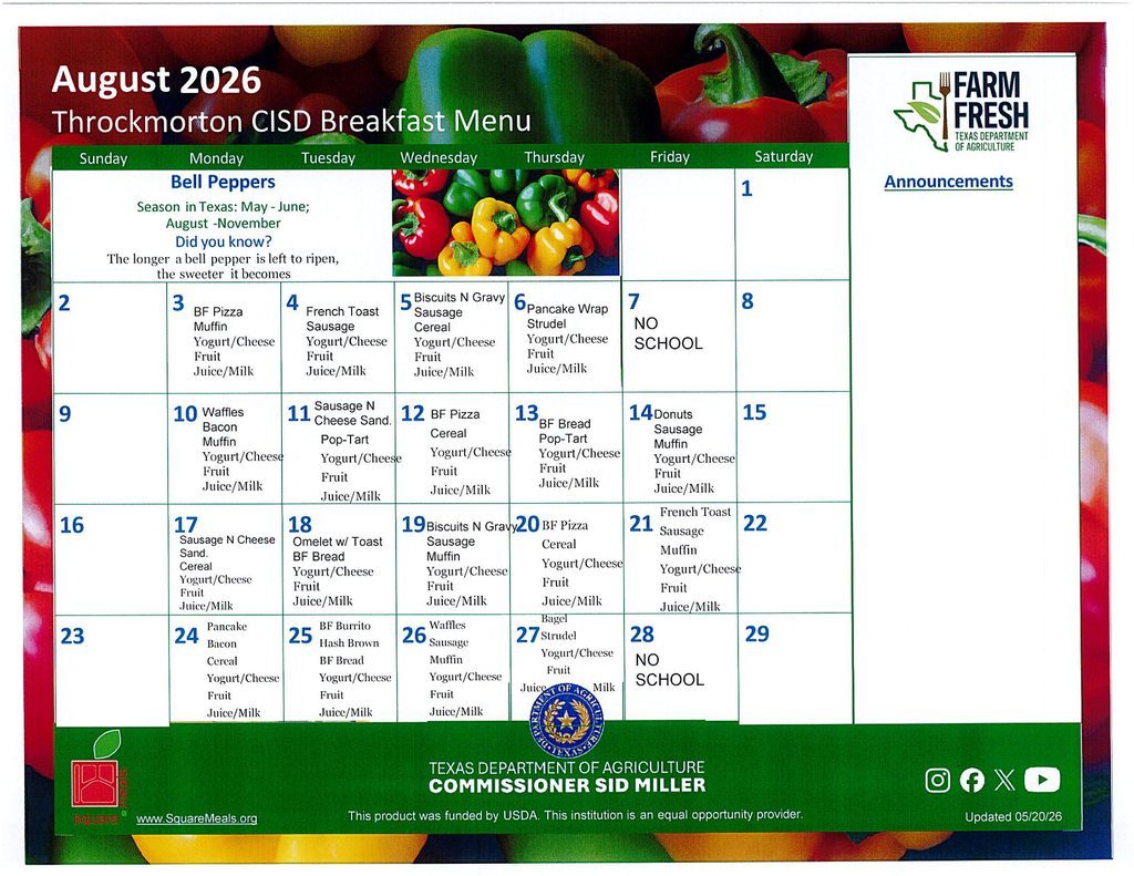 August breakfast schedule