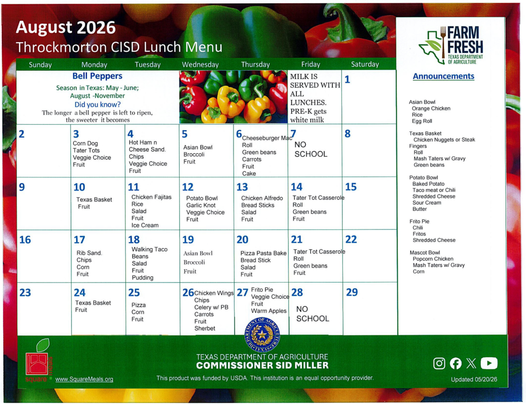 August lunch schedule