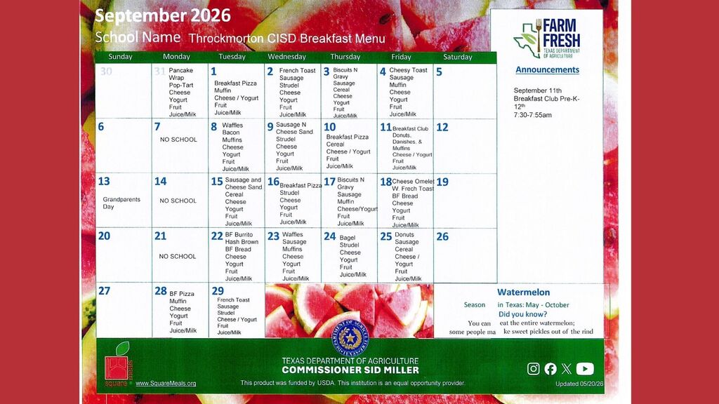 Sept Breakfast menu