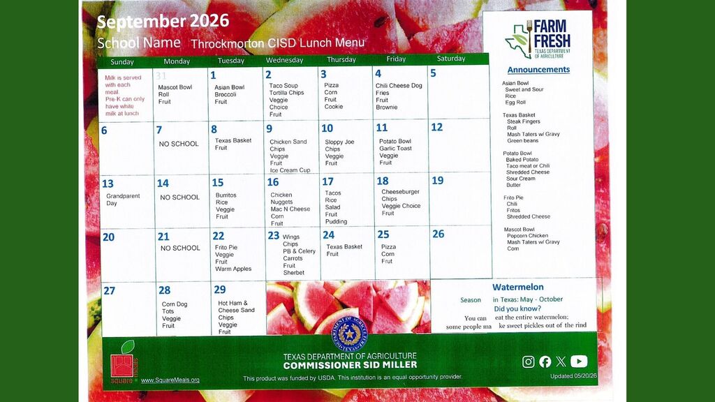 Sept Lunch menu