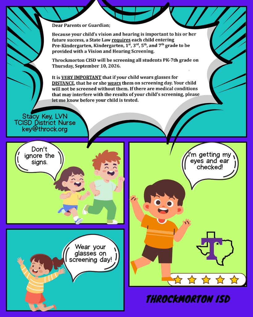 Vision and hearing screening on September 10, 2026