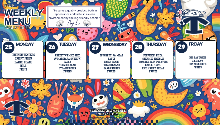August 25 - 29 lunch menu