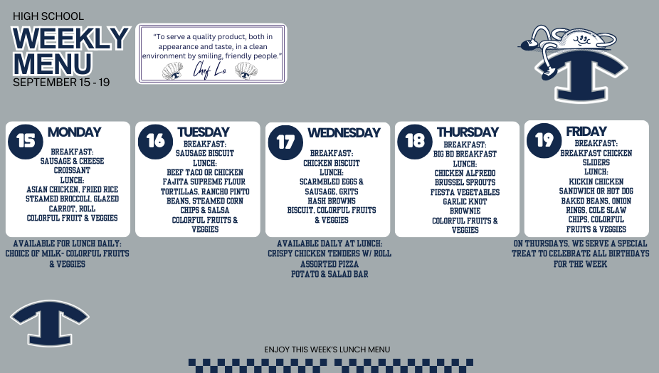 September 15-19 Menus