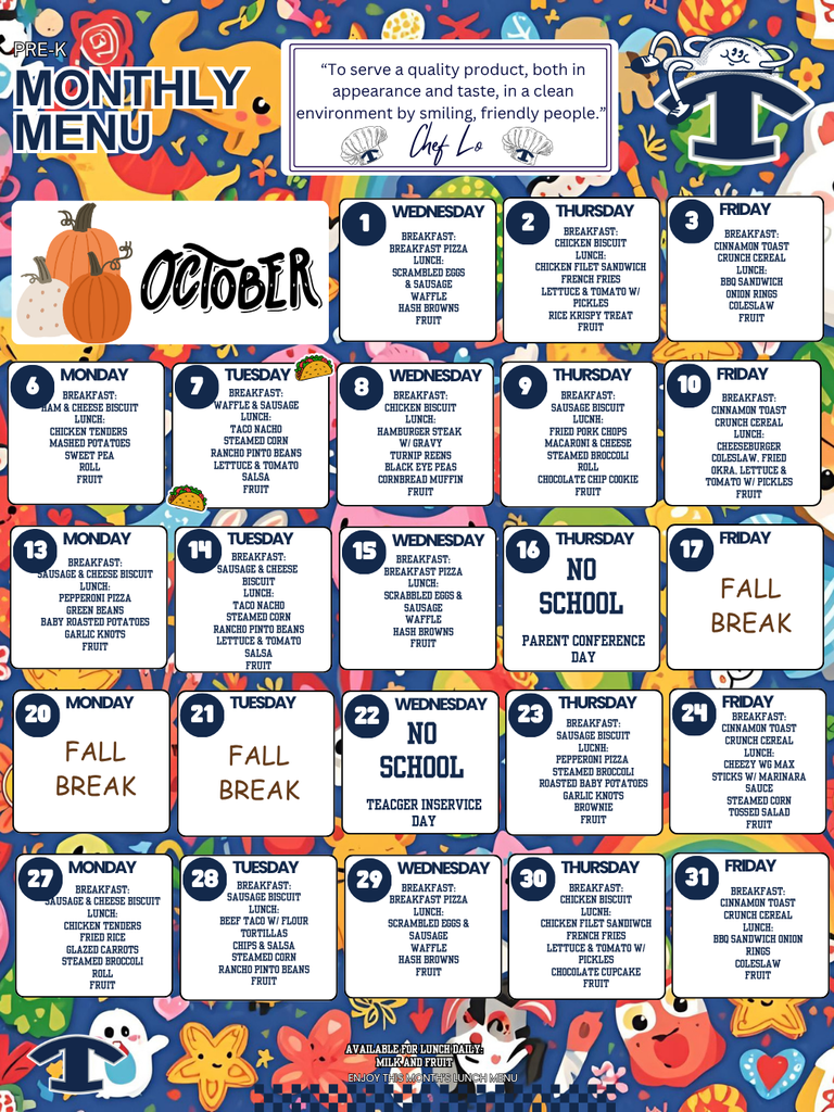 October Breakfast and Lunch Menu