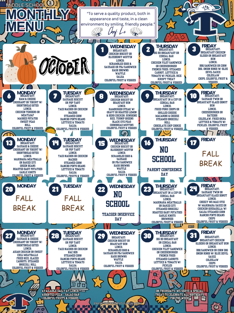 October Breakfast and Lunch Menu