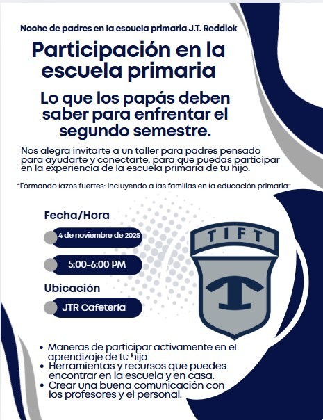 JTR Parent Night #2 Meeting flyer in Spanish