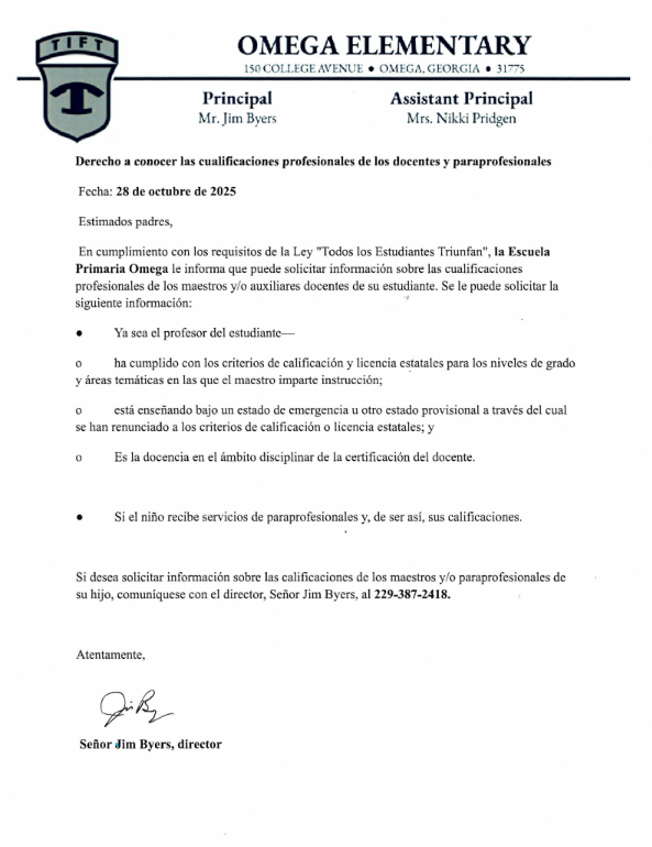 Parent Right to Know Letter - Spanish