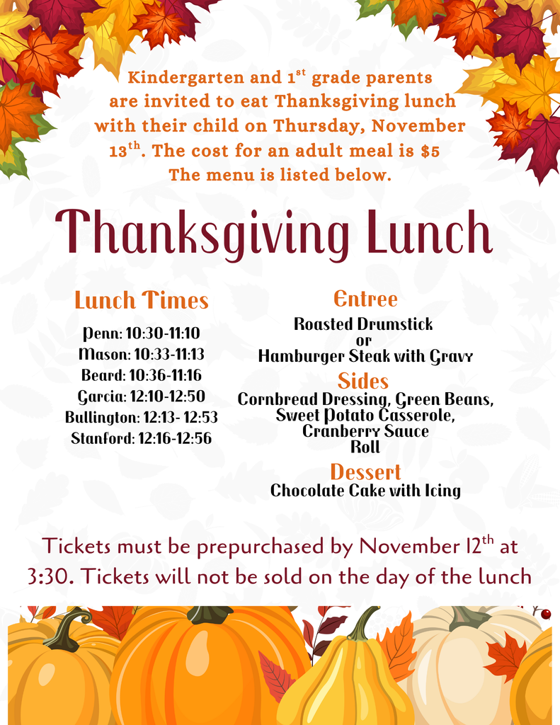 Kindergarten and 1st grade Thanksgiving dinner