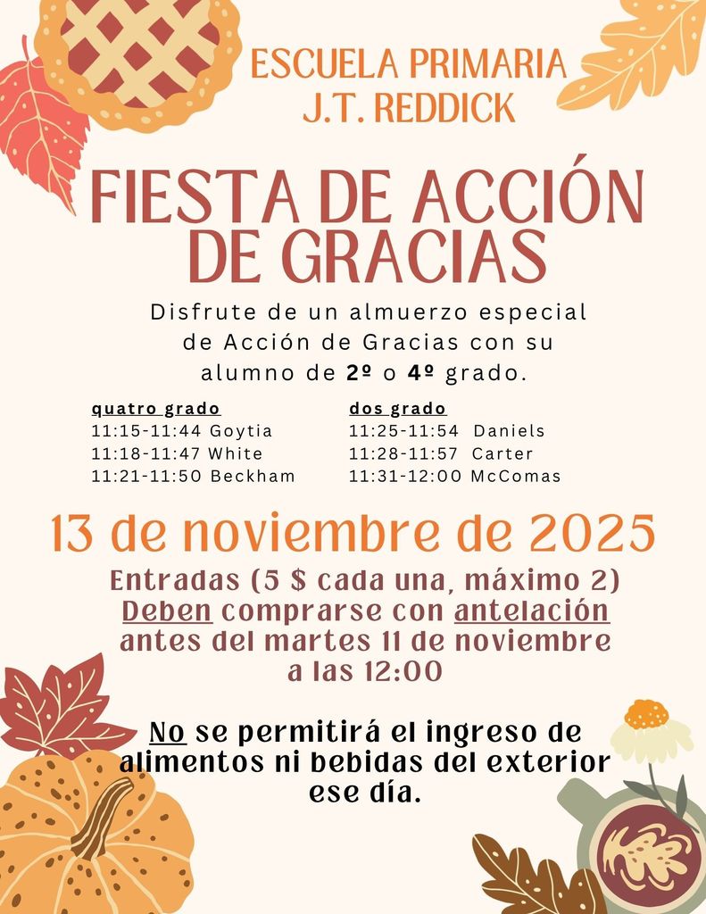 JTR 2nd and 4th grade parent lunch flyer in Spanish