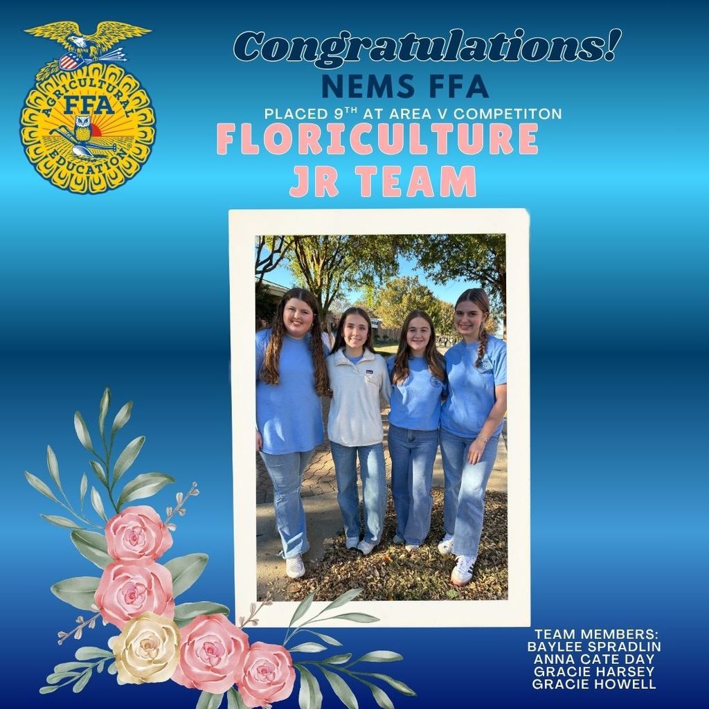 NEMS FFA FLORICULTURE JR TEAM AREA V COMPETITION RESULTS