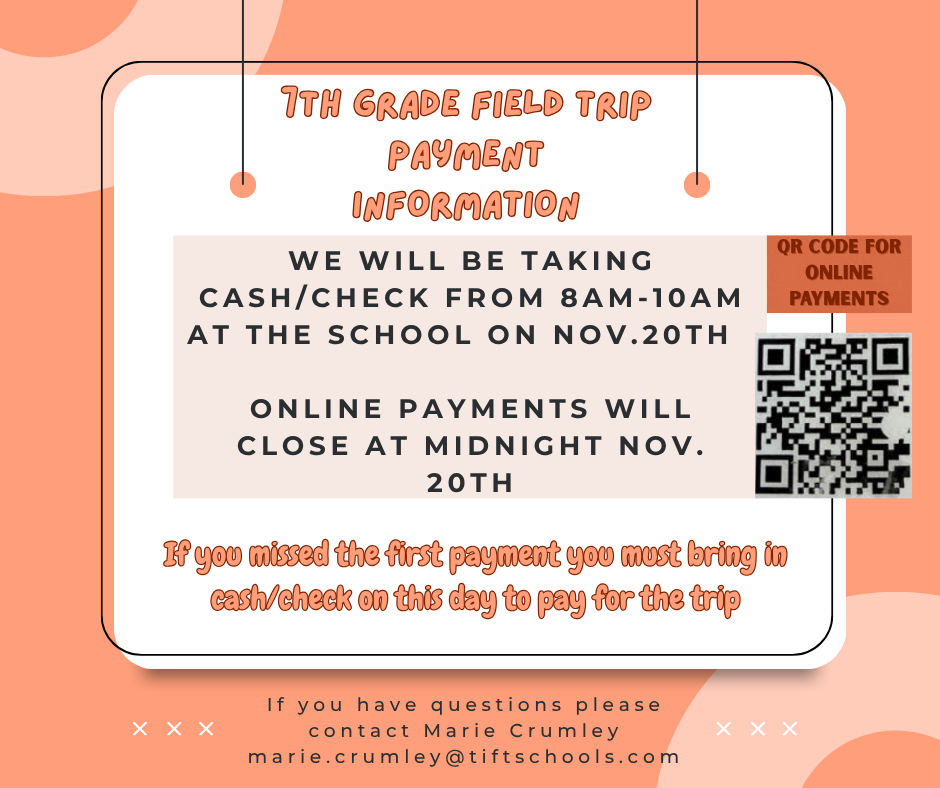 7th Grade Field Trip Payment Link