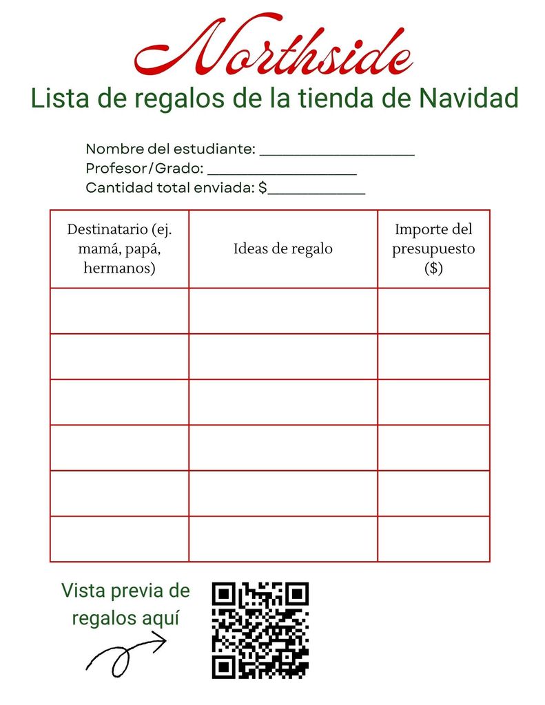 Christmas Shop Order Form Spanish