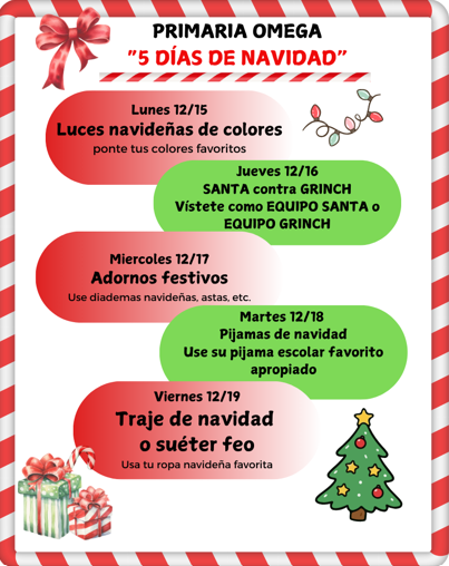 Omega Elementary School's 5 Days of Christmas flyer