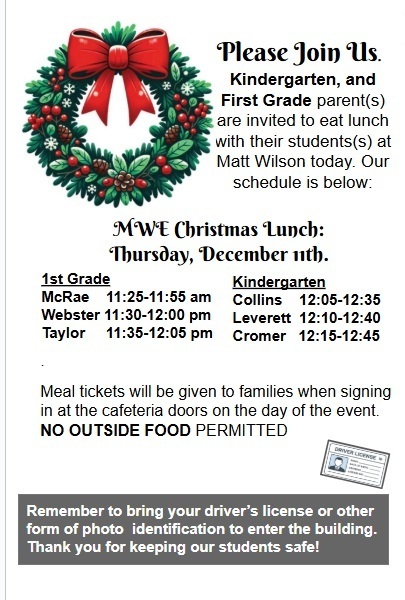 Christmas Lunch Flyer for Kindergarten and 1st Grade