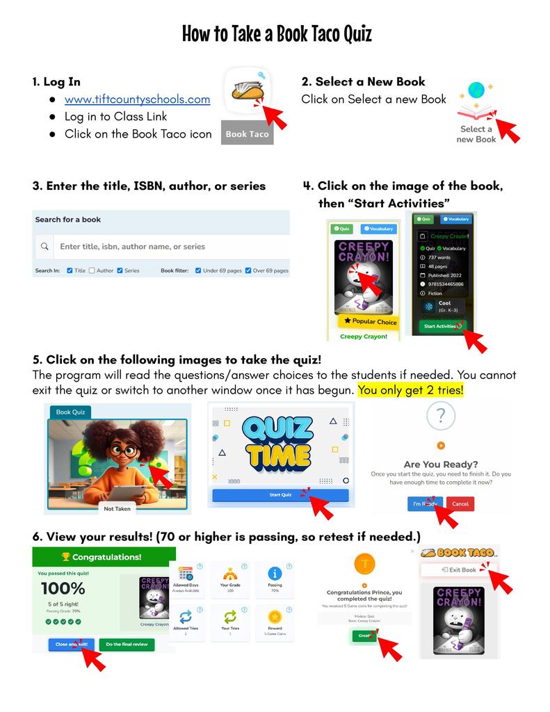 This document shows you how to take a Book Taco quiz.