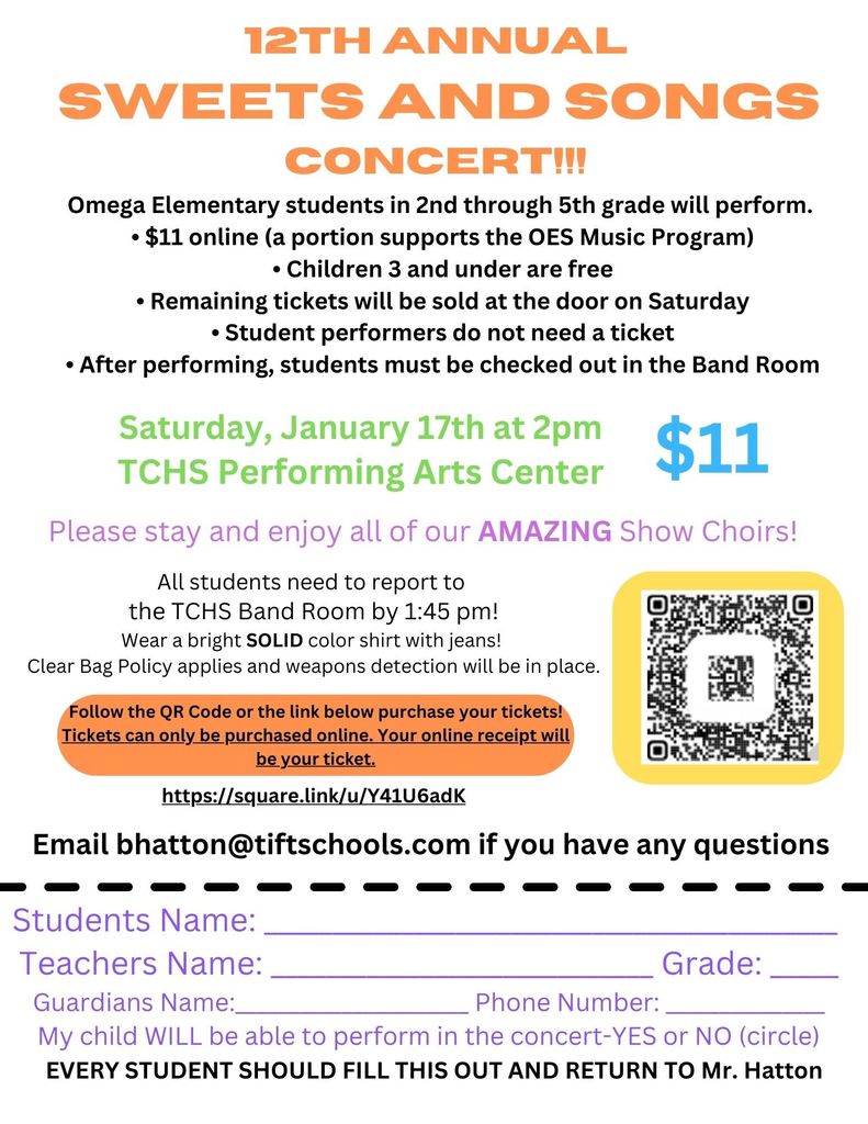 Omega Elementary School Sweets and Songs Concert Flyer