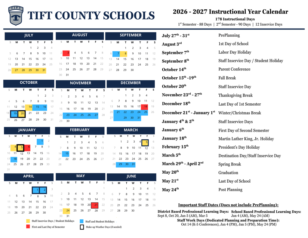 2026-2027 School Year Calendar Approved