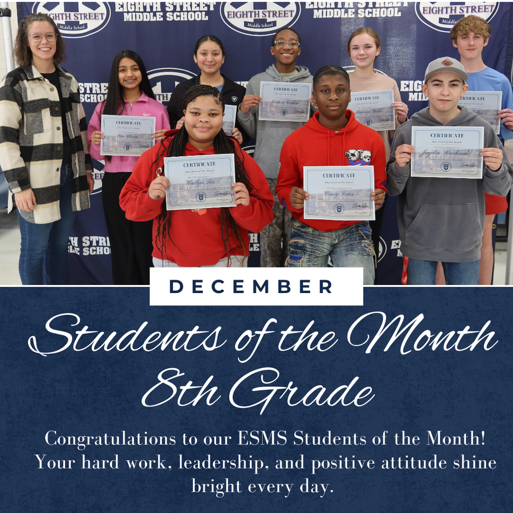 8th Grade December Students of the Month