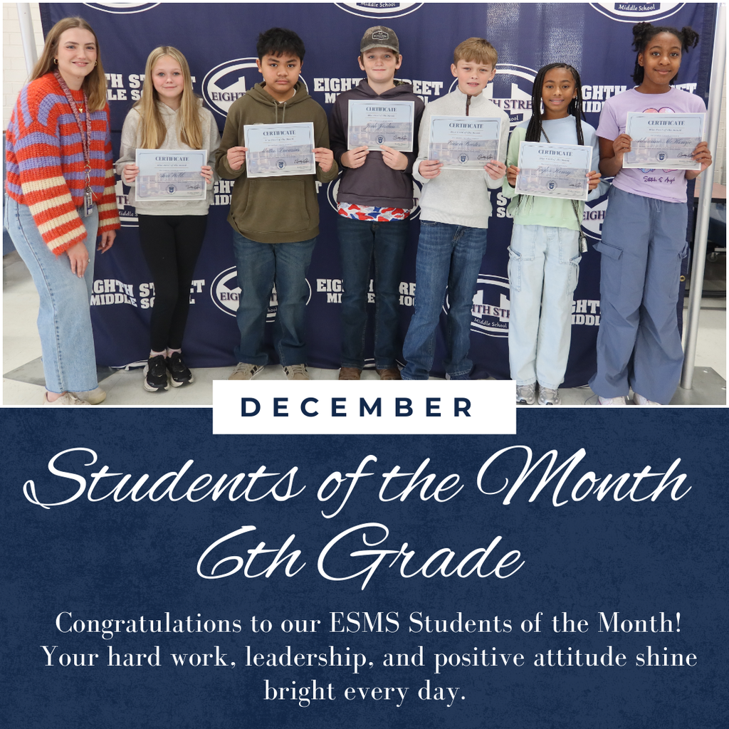 6th Grade December Students of the Month