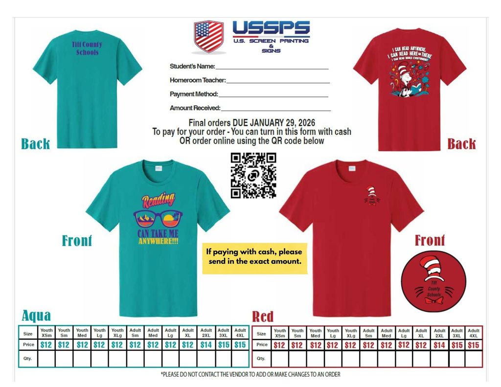 Read Across America t-shirt order form