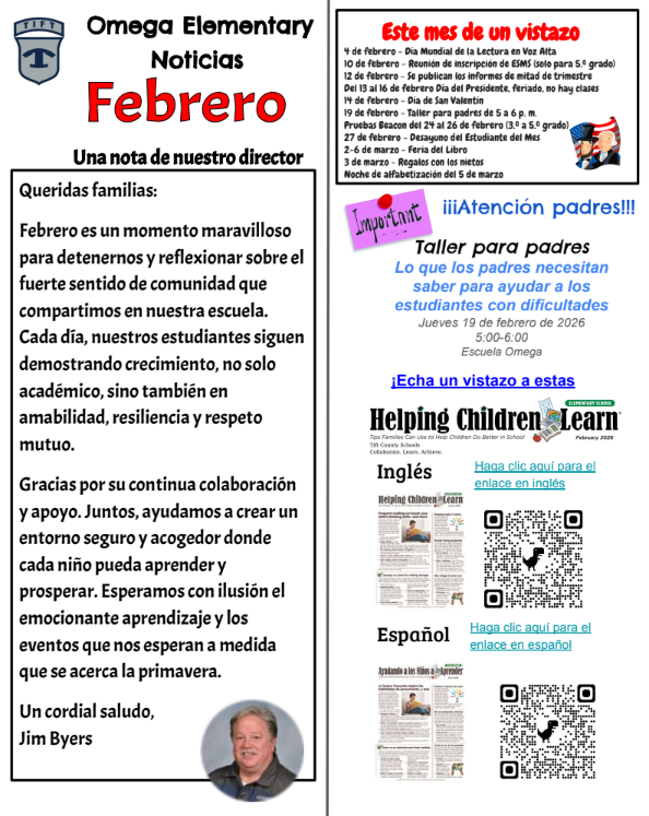 Omega Elementary February Newsletter - Spanish